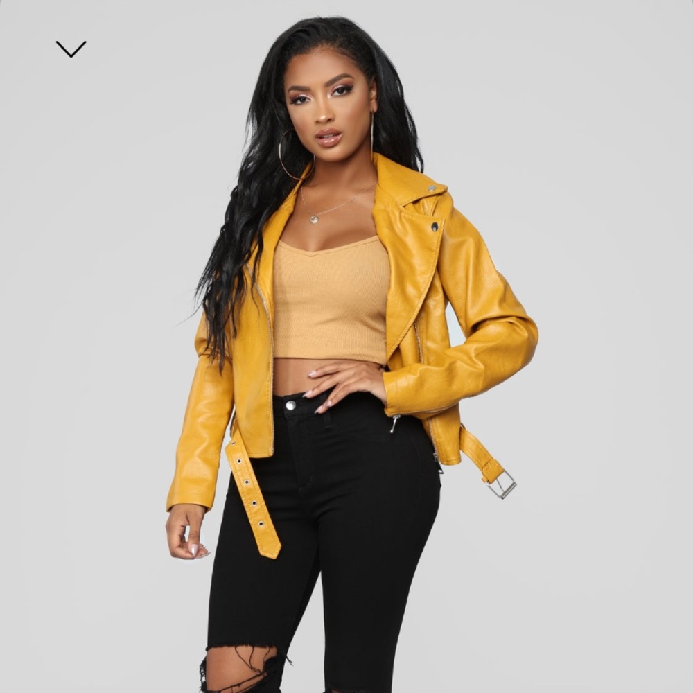 “Araxie Vegan Leather Jacket” from Fashion Nova